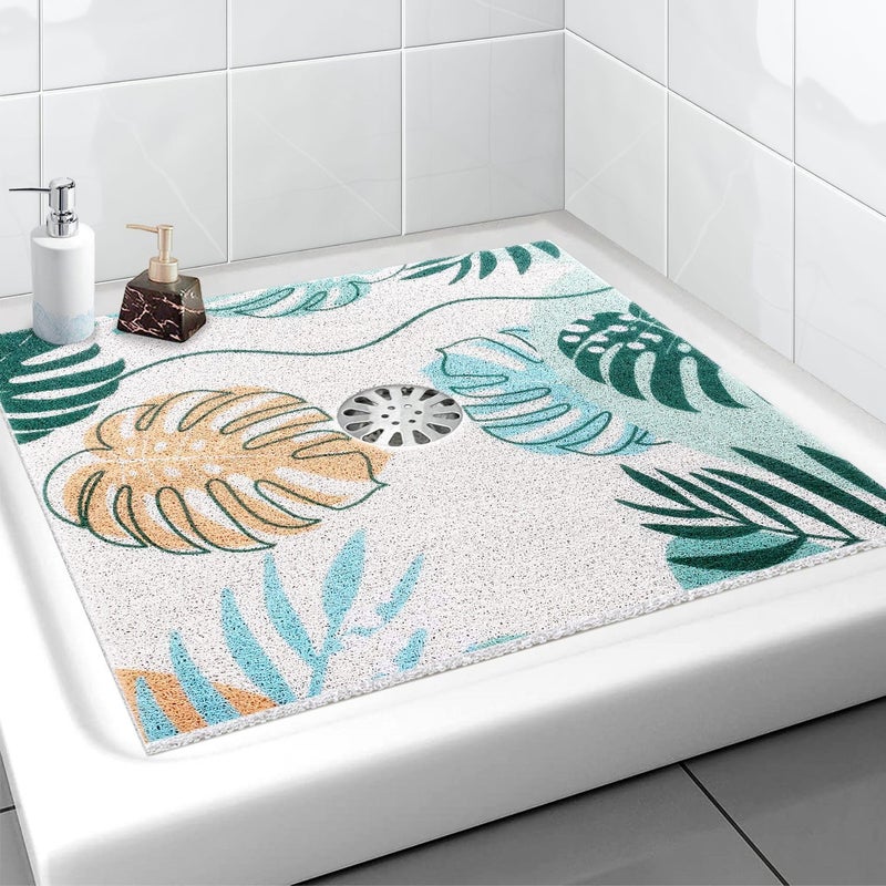 Yonala Square Shower Mat, 27 x 27 Inch Stylish Non Slip Shower Mats for Inside Shower with Central Drain Hole, Soft Trimmable PVC Loofah Anti Slip Shower Mat for Walk in Shower Stall, Quick Drying - Image 1